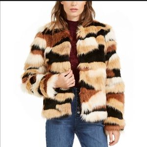 INC International Concepts Faux-Fur Calico-Print Coat Calico Jacket Black